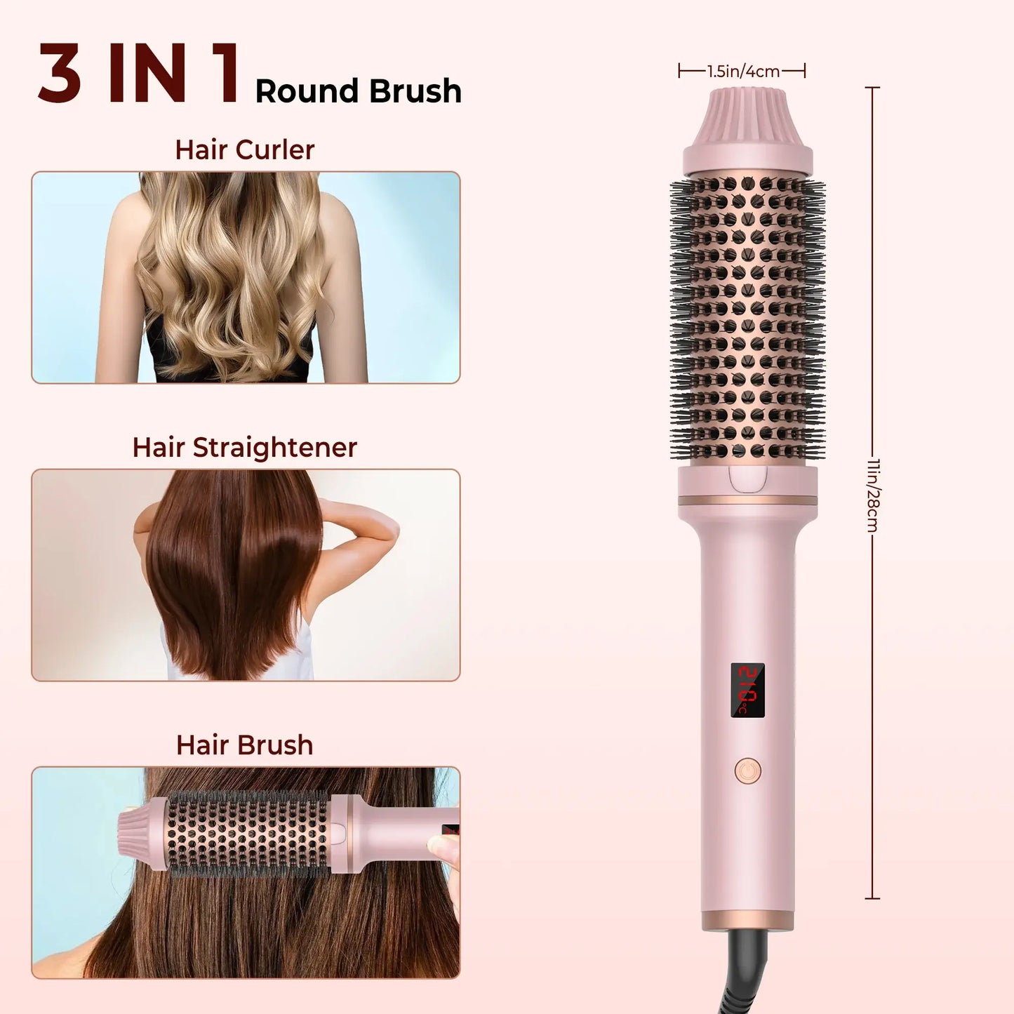 3-in-1 Pro Thermal Brush | Negative Ion & Dual PTC Heaters