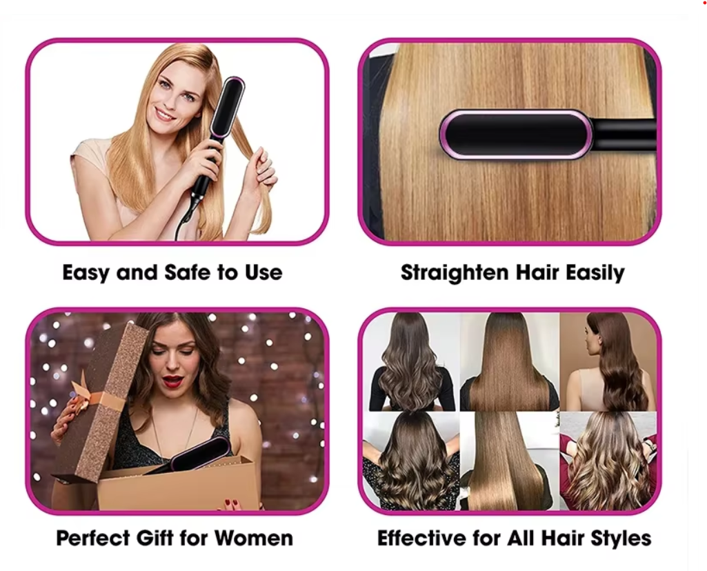 2-in-1 Ionic Hair Straightening Brush | Sleek, Smooth & Fast Heating