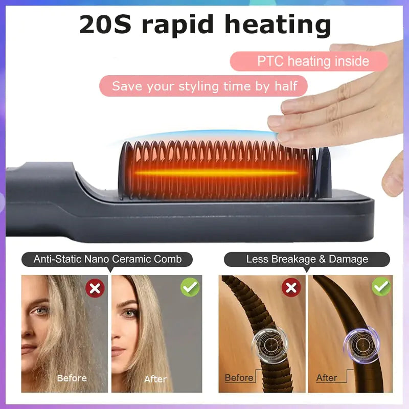 2-in-1 Ionic Hair Straightening Brush | Sleek, Smooth & Fast Heating